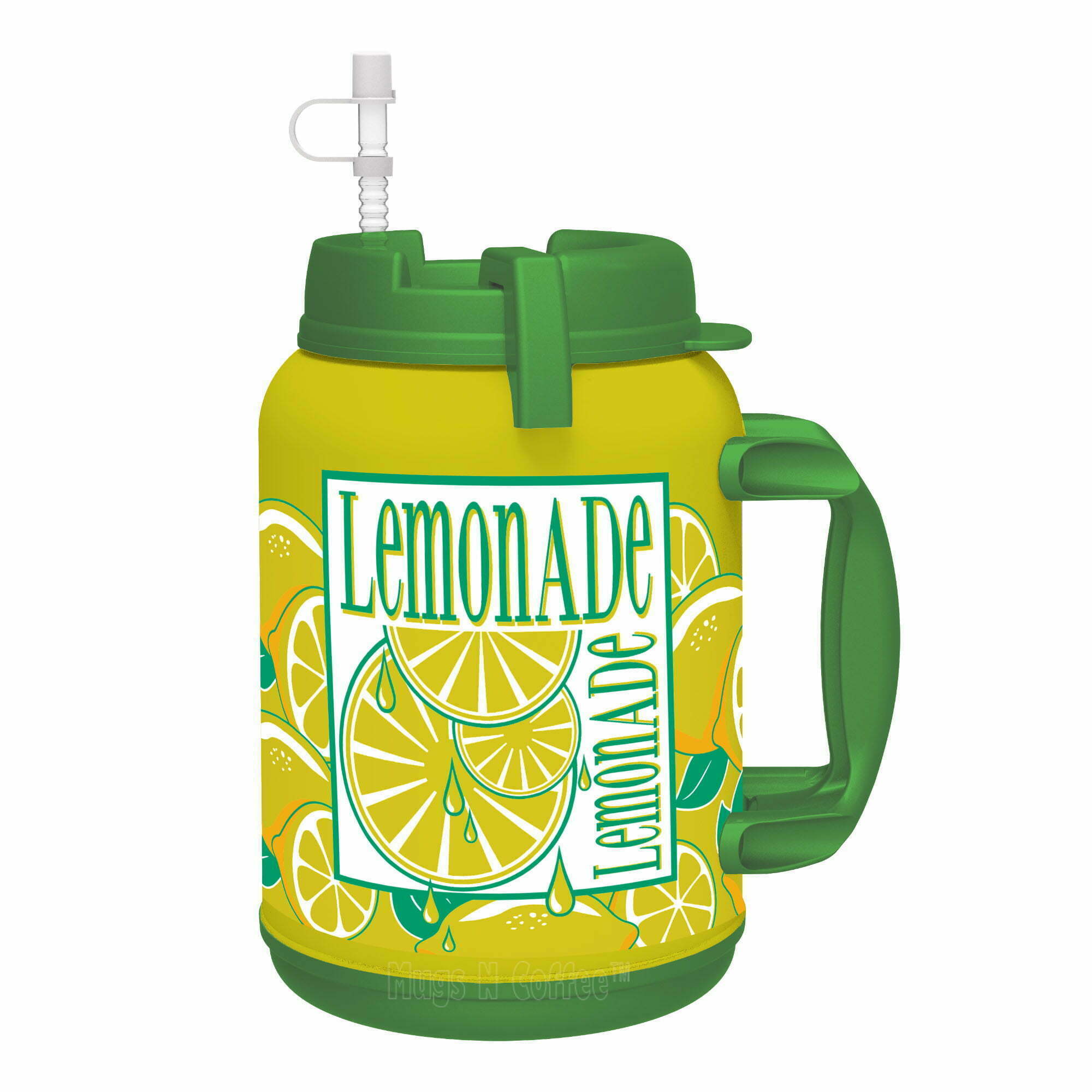 64 oz Lemonade Insulated Mug - Travel Mug with Large Carry Handle and Straw